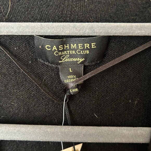 NWT Charter Club Luxury Black Cashmere Open Front Cardigan Women’s Size Large - Picture 4 of 7